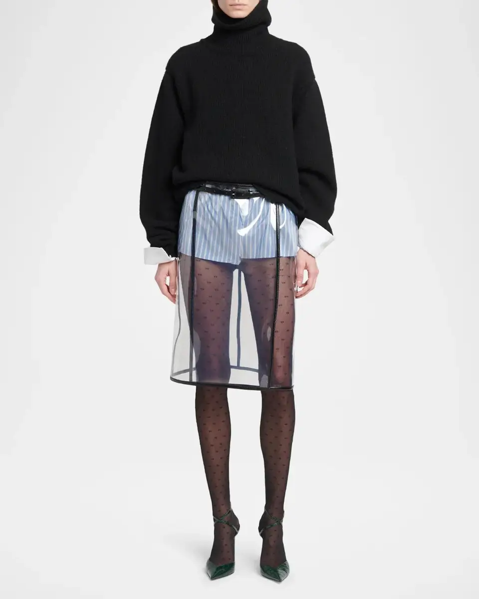 Tom Ford Glass-Effect Techno Leather-Trim Belted Wrap Skirt | Thumbnail 2