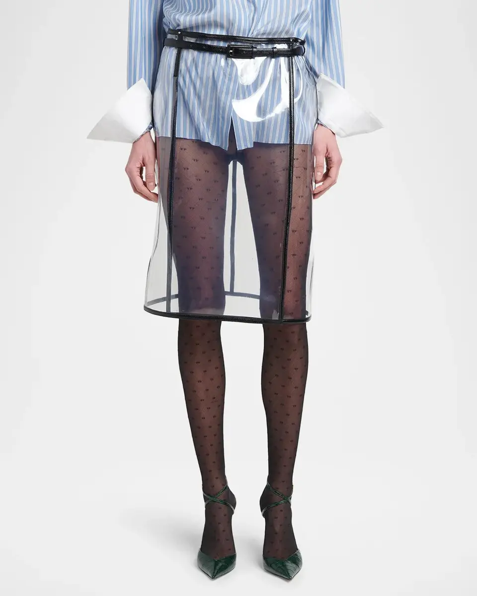 Tom Ford Glass-Effect Techno Leather-Trim Belted Wrap Skirt | Thumbnail 4