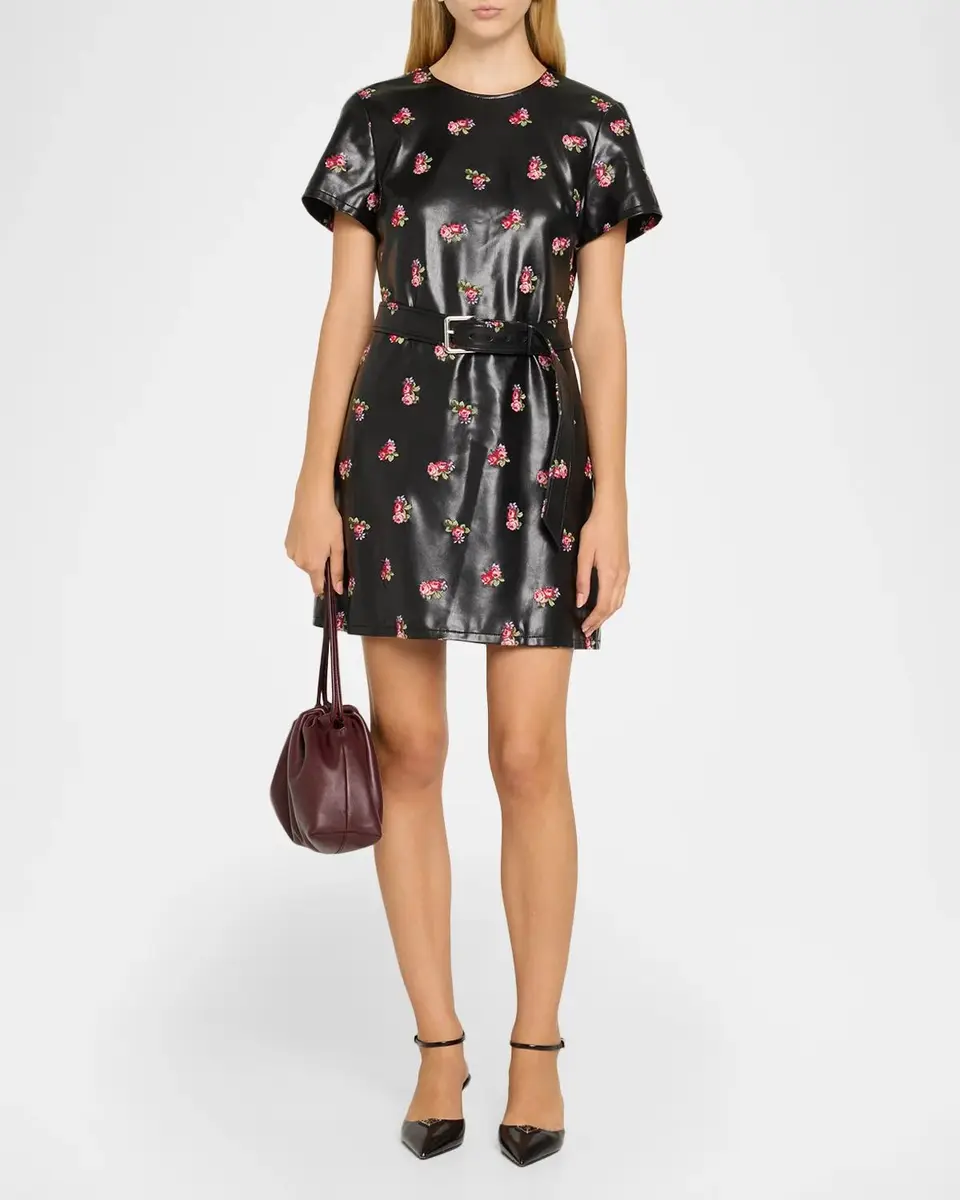 Cinq à Sept Tossed Roses Faux Leather Mini Dress | Thumbnail 2 Cinq à Sept Tossed Roses Faux Leather Mini Dress | Thumbnail 2