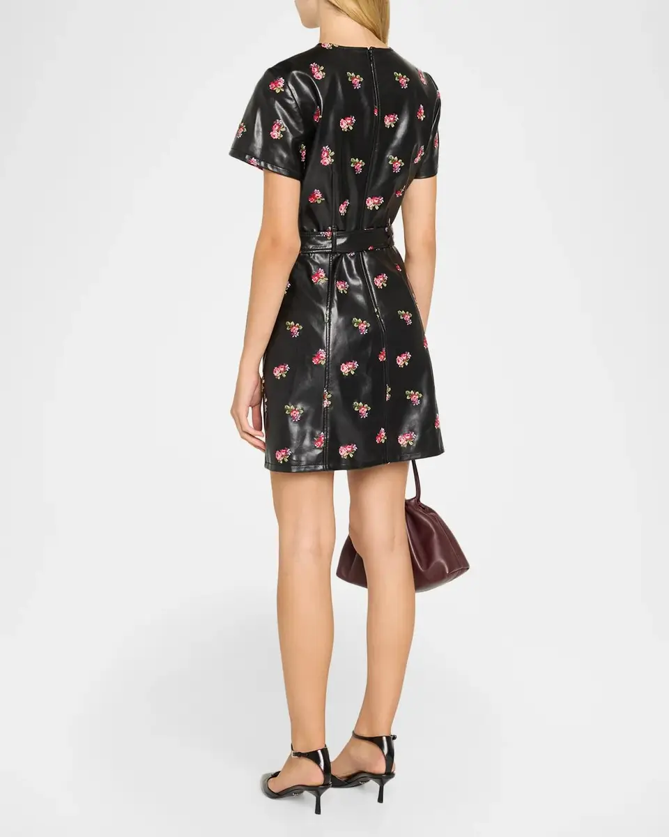 Cinq à Sept Tossed Roses Faux Leather Mini Dress | Thumbnail 3 Cinq à Sept Tossed Roses Faux Leather Mini Dress | Thumbnail 3