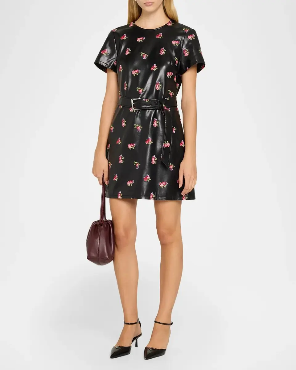 Cinq à Sept Tossed Roses Faux Leather Mini Dress | Thumbnail 4 Cinq à Sept Tossed Roses Faux Leather Mini Dress | Thumbnail 4