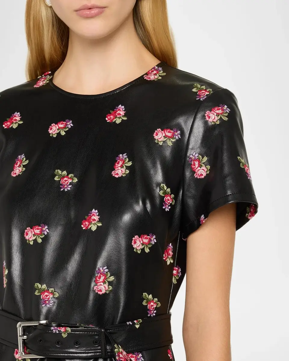 Cinq à Sept Tossed Roses Faux Leather Mini Dress | Thumbnail 5 Cinq à Sept Tossed Roses Faux Leather Mini Dress | Thumbnail 5