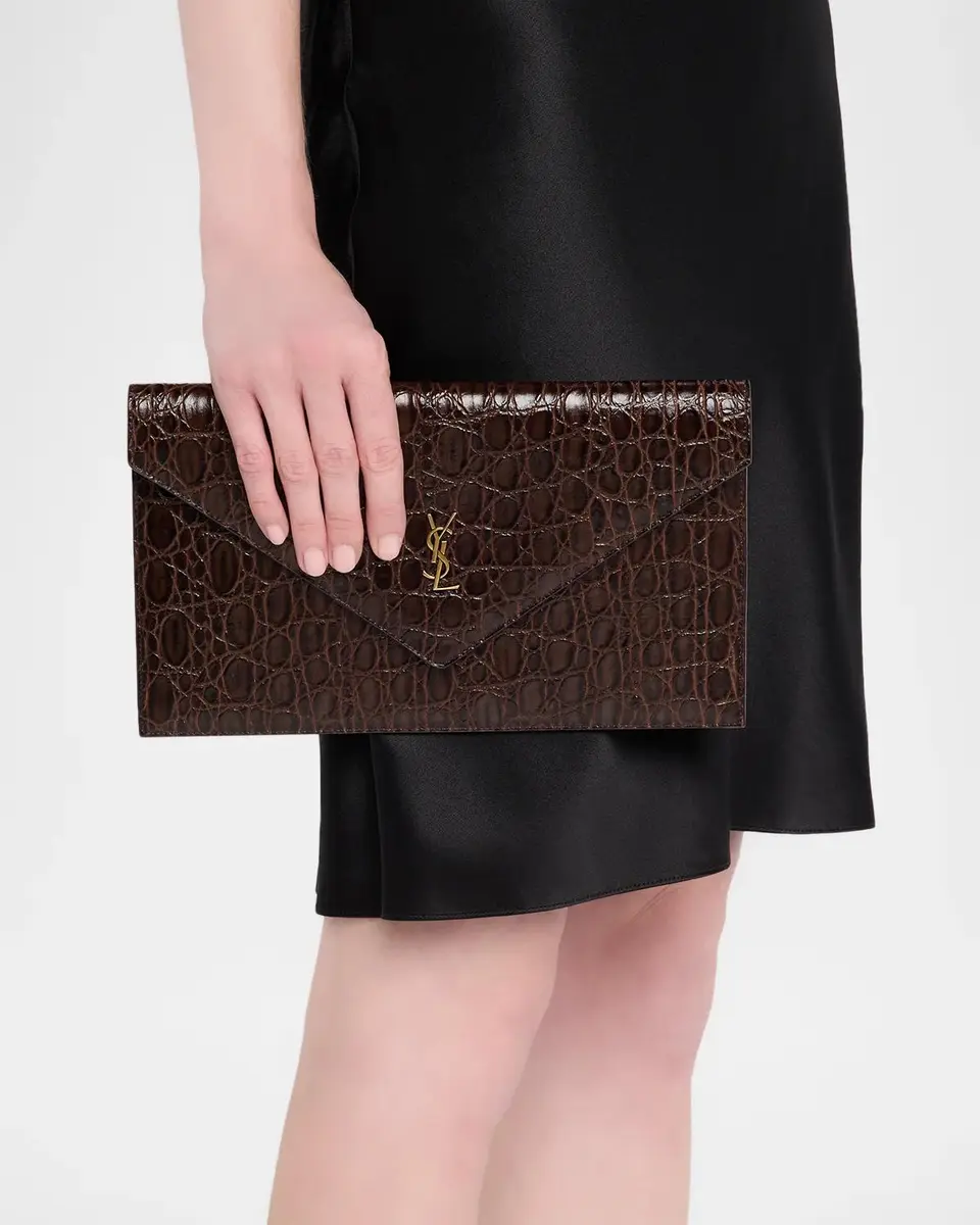 Saint Laurent Paris Crocodile-Embossed Leather Pochette | Thumbnail 2