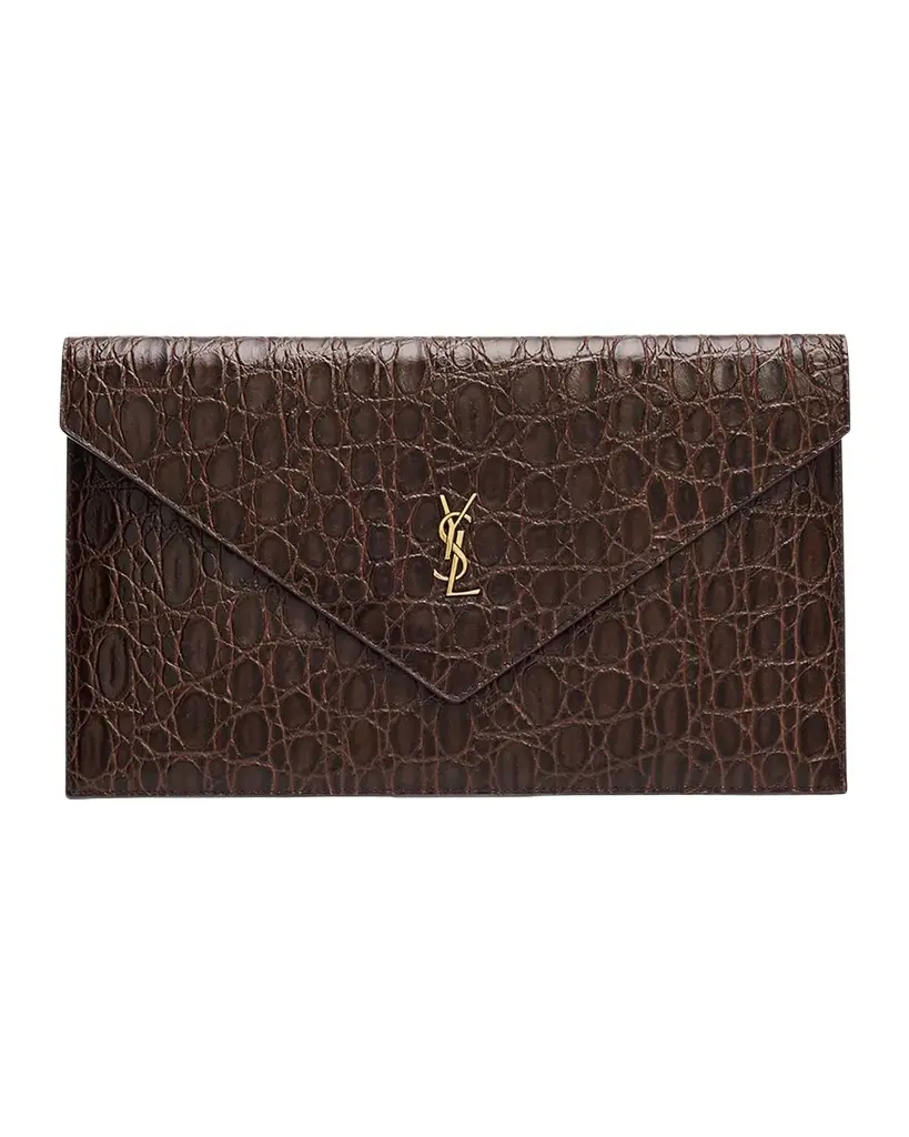 Saint Laurent Paris Crocodile-Embossed Leather Pochette