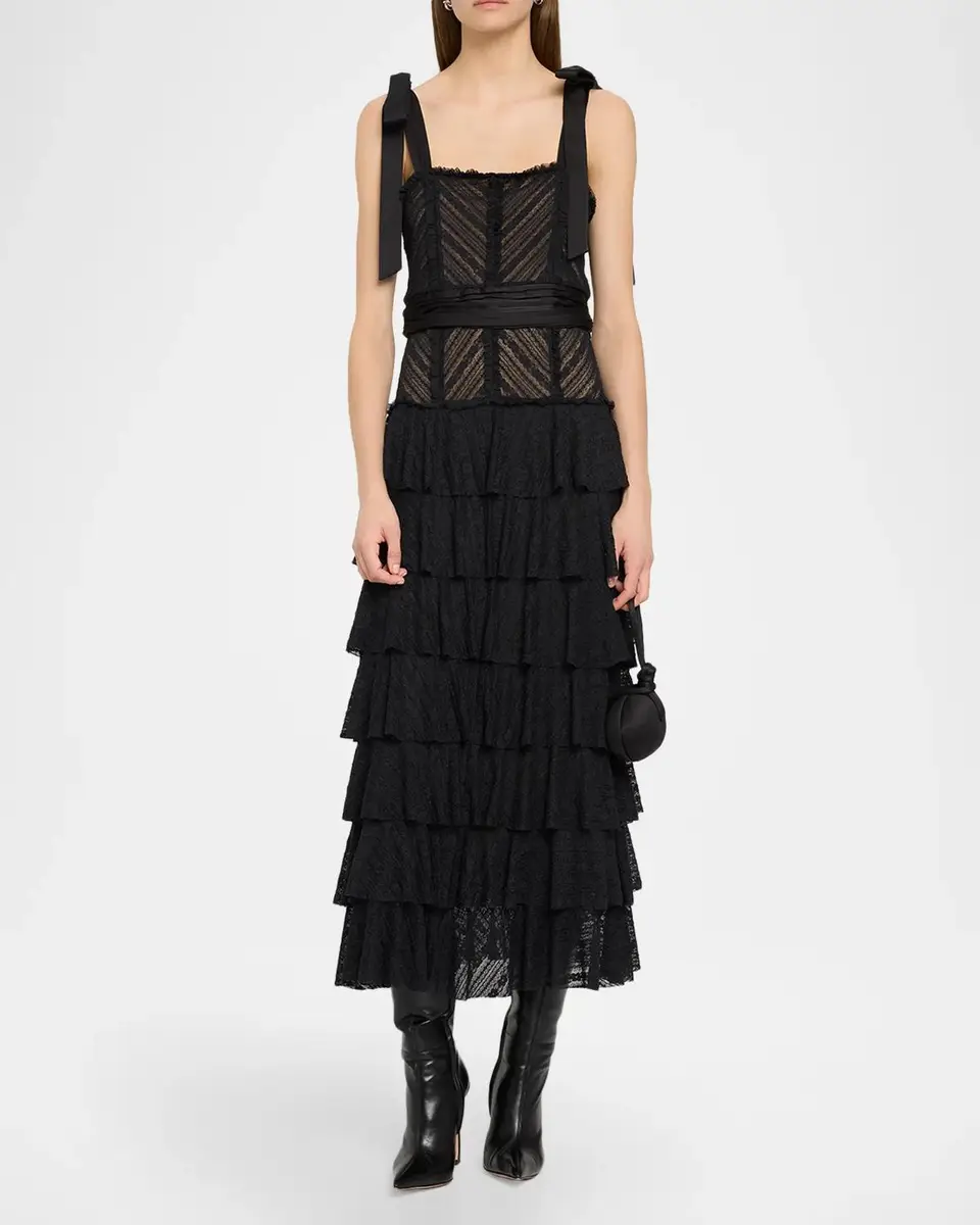 Cinq à Sept Sabrina Lace Tie-Shoulder Midi Dress | Thumbnail 2 Cinq à Sept Sabrina Lace Tie-Shoulder Midi Dress | Thumbnail 2