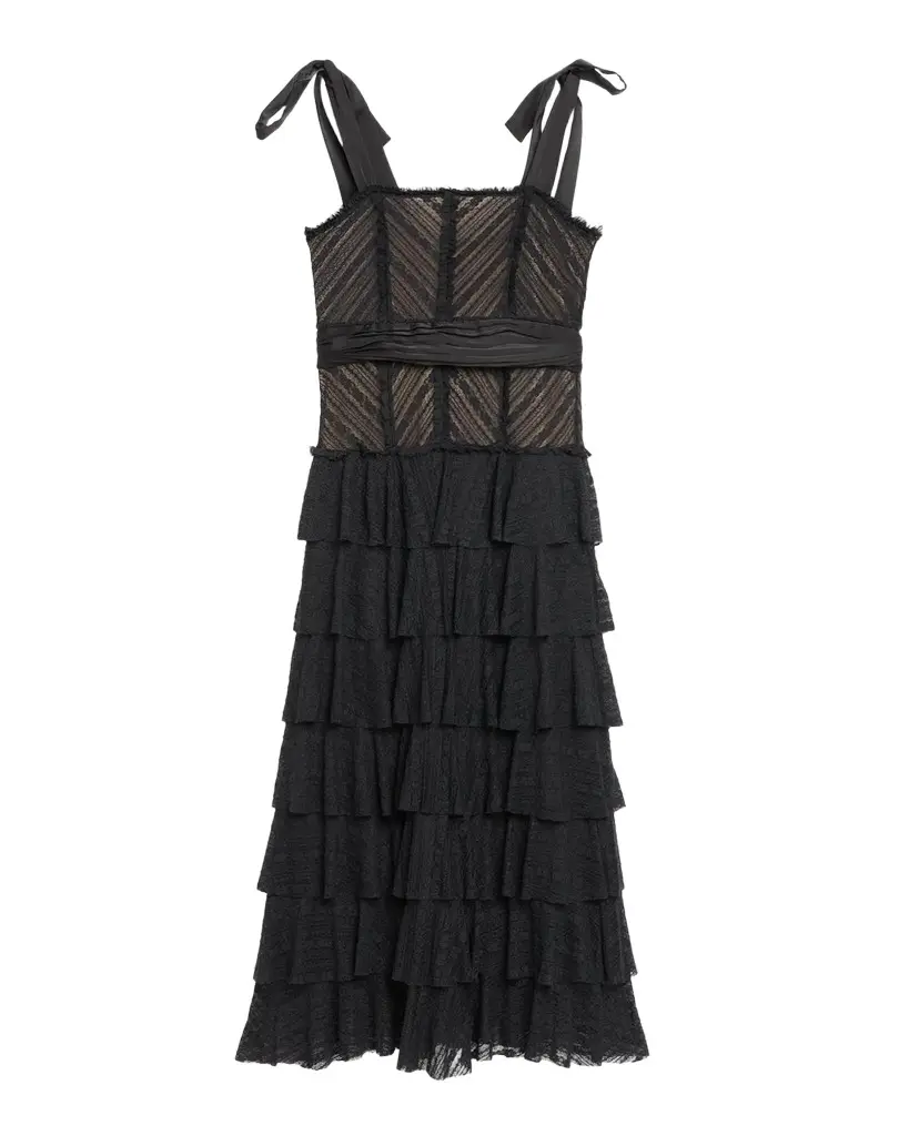 Sabrina Lace Tie-Shoulder Midi Dress Sabrina Lace Tie-Shoulder Midi Dress
