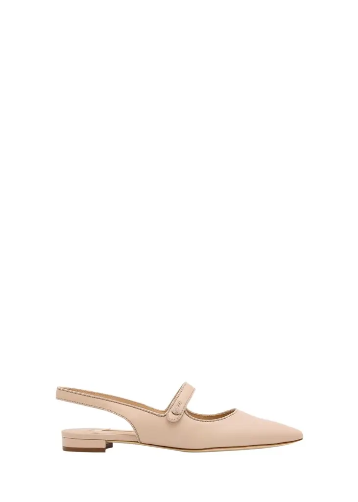 Manolo Blahnik Campari Leather Mary Jane Slingback Flats