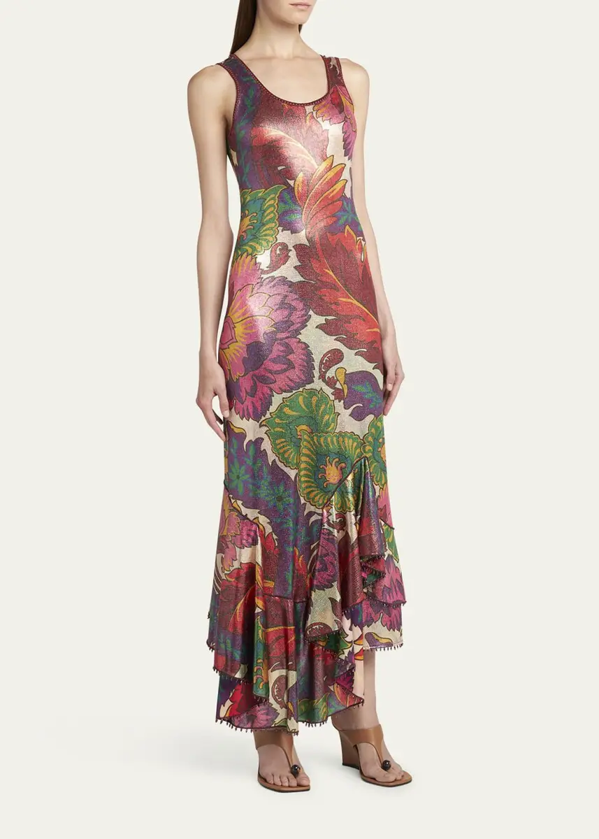 Etro Metallic Printed Sleeveless Maxi Dress | Thumbnail 4 Etro Metallic Printed Sleeveless Maxi Dress | Thumbnail 4
