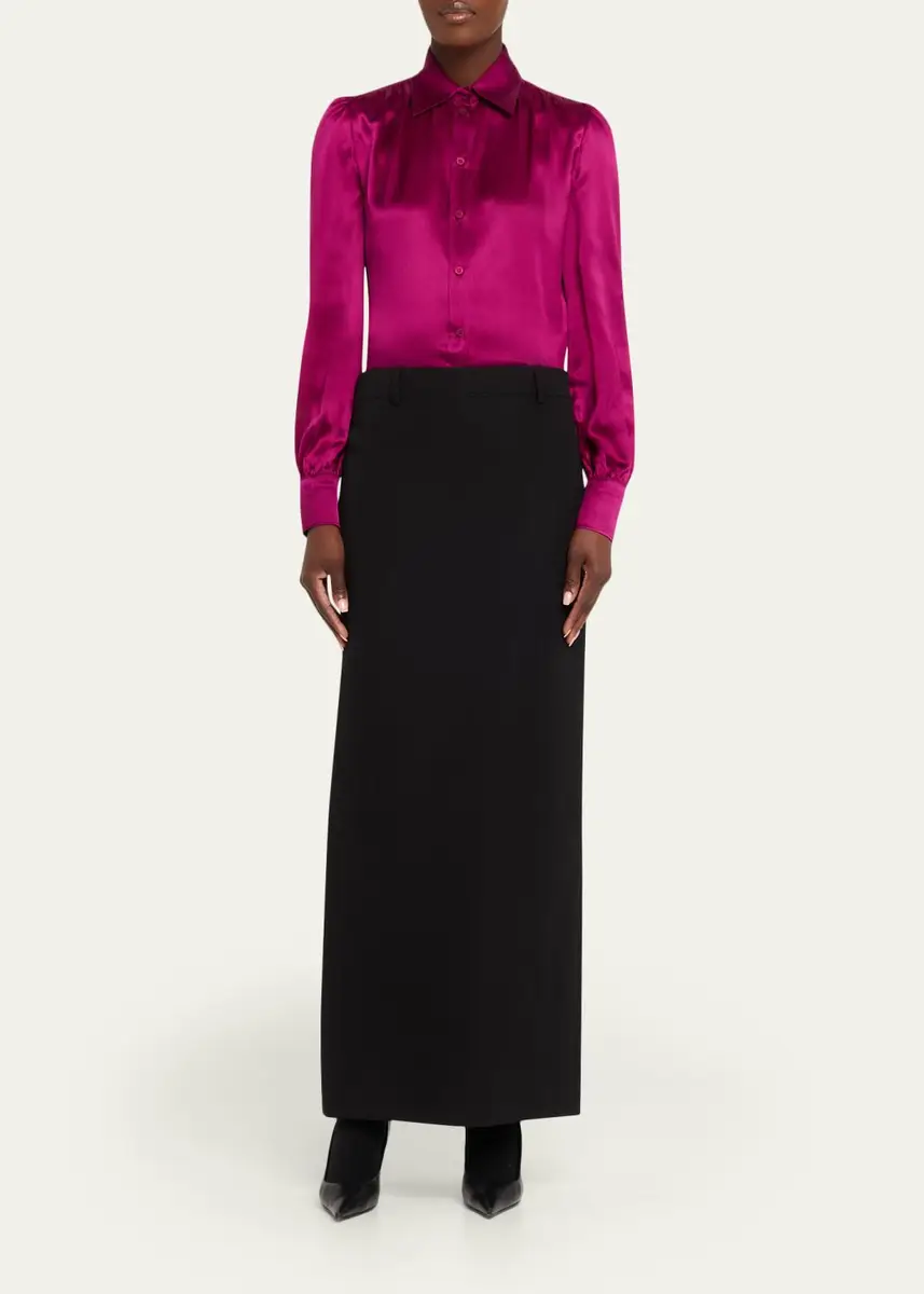 Balenciaga Puff-Sleeve Fitted Silk Blouse | Thumbnail 2 Balenciaga Puff-Sleeve Fitted Silk Blouse | Thumbnail 2
