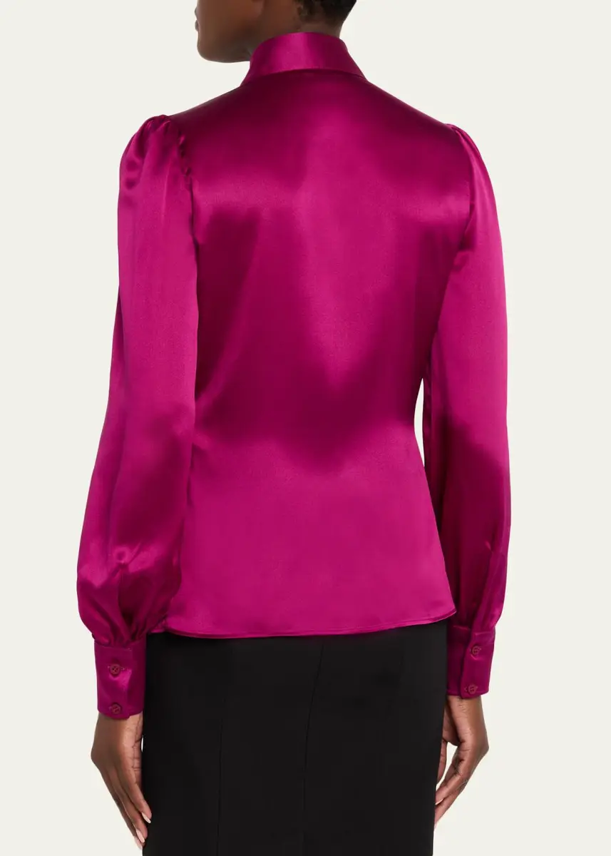 Balenciaga Puff-Sleeve Fitted Silk Blouse | Thumbnail 3 Balenciaga Puff-Sleeve Fitted Silk Blouse | Thumbnail 3