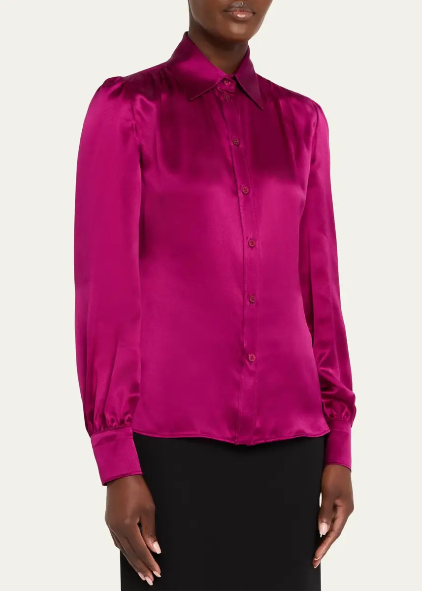 Balenciaga Puff-Sleeve Fitted Silk Blouse | Thumbnail 4 Balenciaga Puff-Sleeve Fitted Silk Blouse | Thumbnail 4