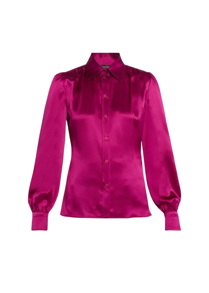 Puff-Sleeve Fitted Silk Blouse Puff-Sleeve Fitted Silk Blouse