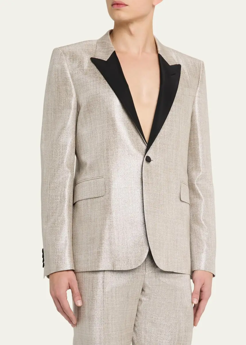 Alexander McQueen Men's Metallic Effect Peak Lapel Dinner Jacket | Thumbnail 4 Alexander McQueen Men's Metallic Effect Peak Lapel Dinner Jacket | Thumbnail 4