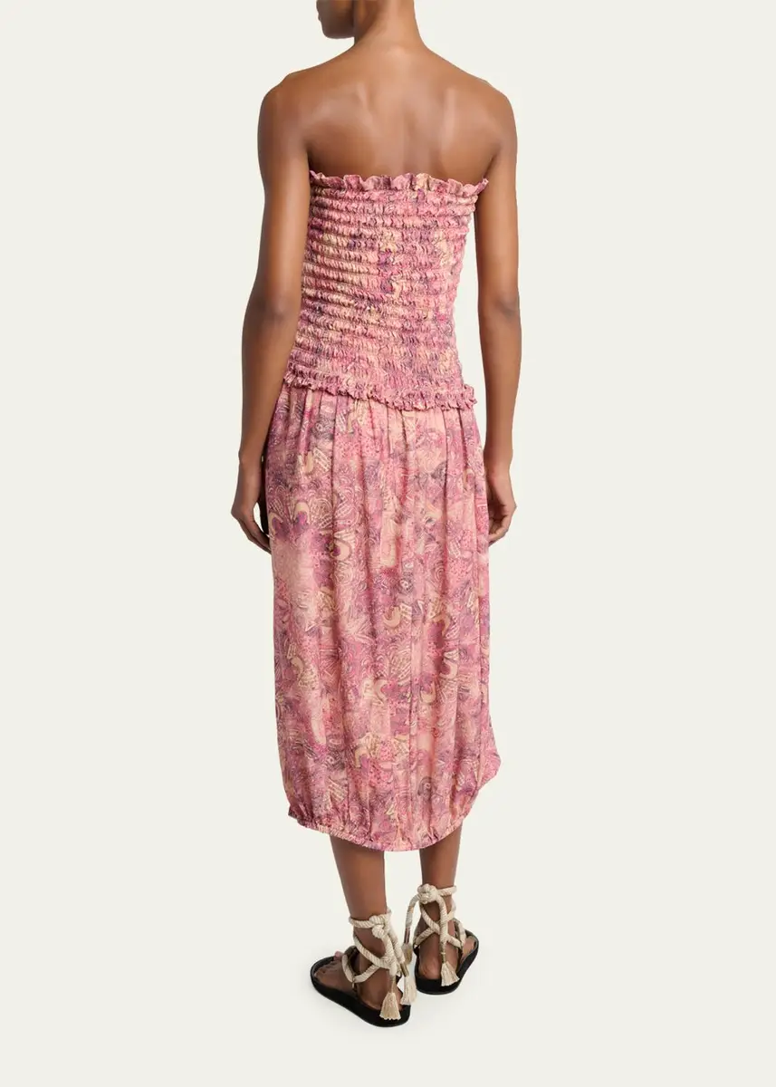 Isabel Marant Cleane Strapless Smocked Silk Bubble Midi Dress | Thumbnail 3 Isabel Marant Cleane Strapless Smocked Silk Bubble Midi Dress | Thumbnail 3
