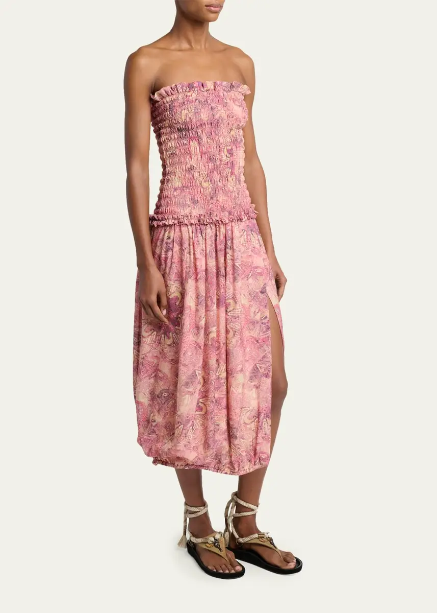 Isabel Marant Cleane Strapless Smocked Silk Bubble Midi Dress | Thumbnail 4 Isabel Marant Cleane Strapless Smocked Silk Bubble Midi Dress | Thumbnail 4