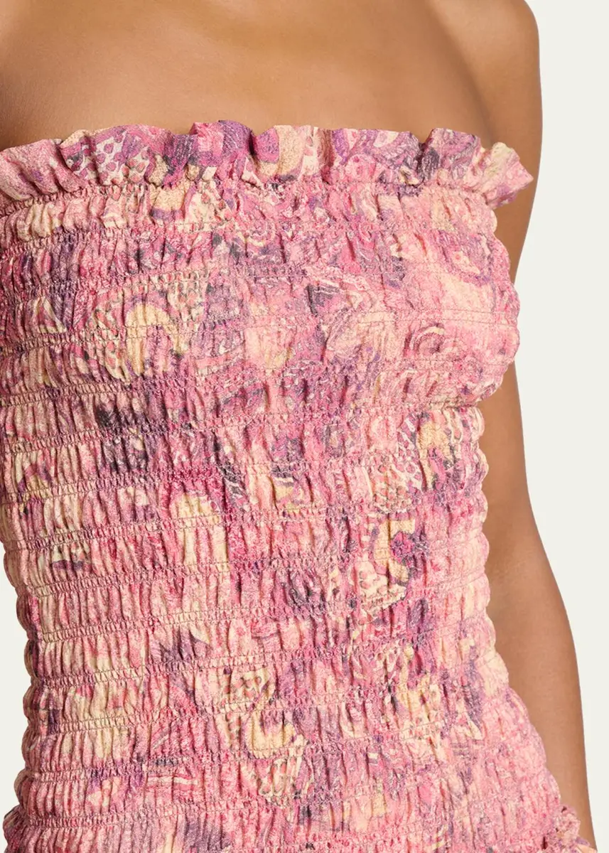 Isabel Marant Cleane Strapless Smocked Silk Bubble Midi Dress | Thumbnail 5 Isabel Marant Cleane Strapless Smocked Silk Bubble Midi Dress | Thumbnail 5
