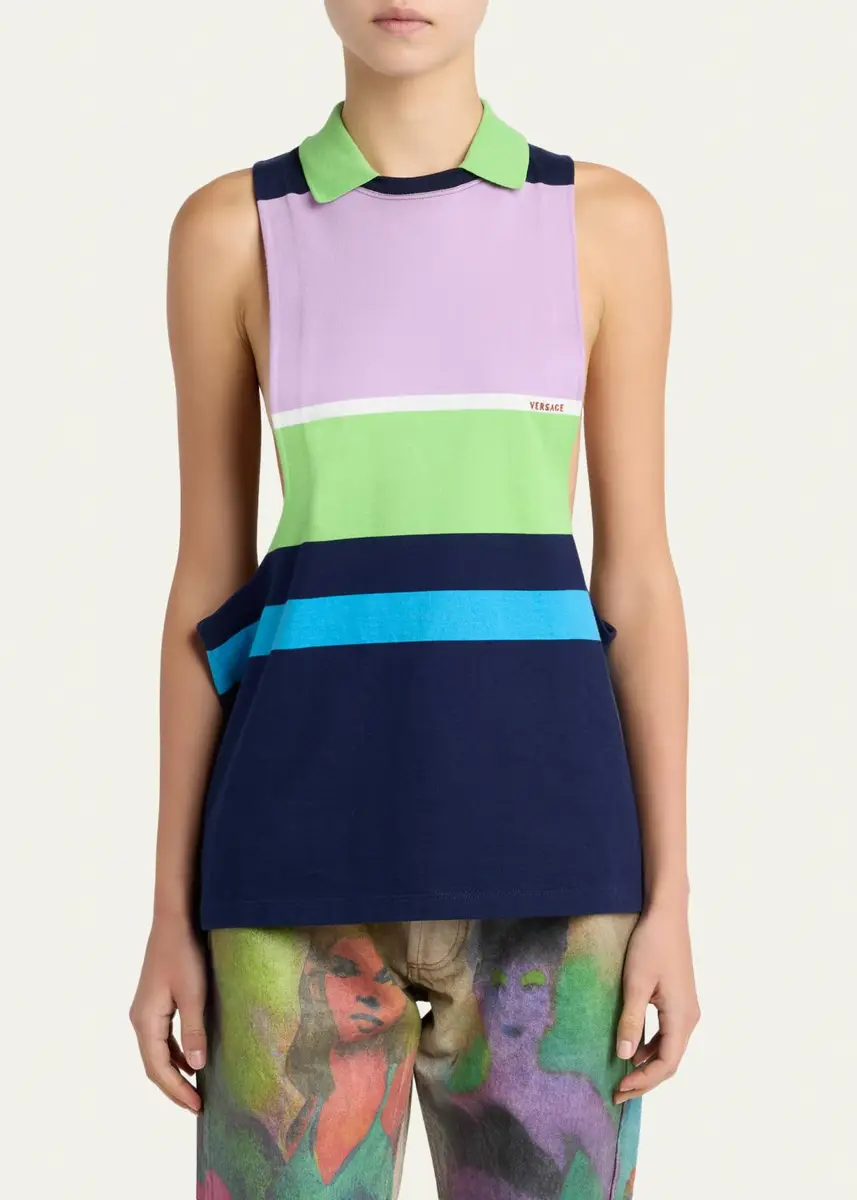 Versace Stripe Sleeveless Collared Sweater | Thumbnail 4