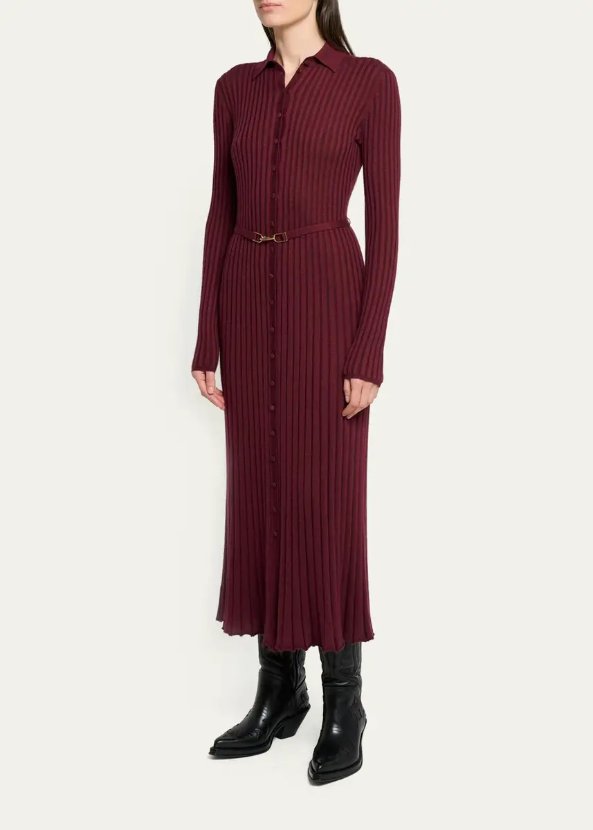 Gabriela Hearst Tenes Cashmere-Silk Rib Belted Midi Polo Dress | Thumbnail 4 Gabriela Hearst Tenes Cashmere-Silk Rib Belted Midi Polo Dress | Thumbnail 4