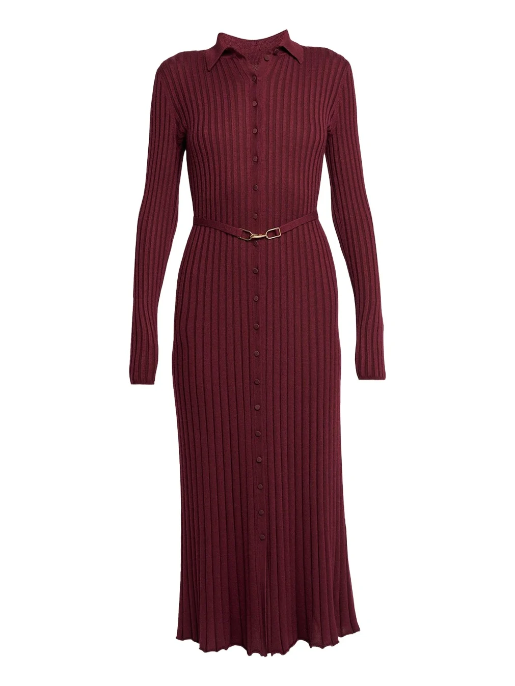 Gabriela Hearst Tenes Cashmere-Silk Rib Belted Midi Polo Dress