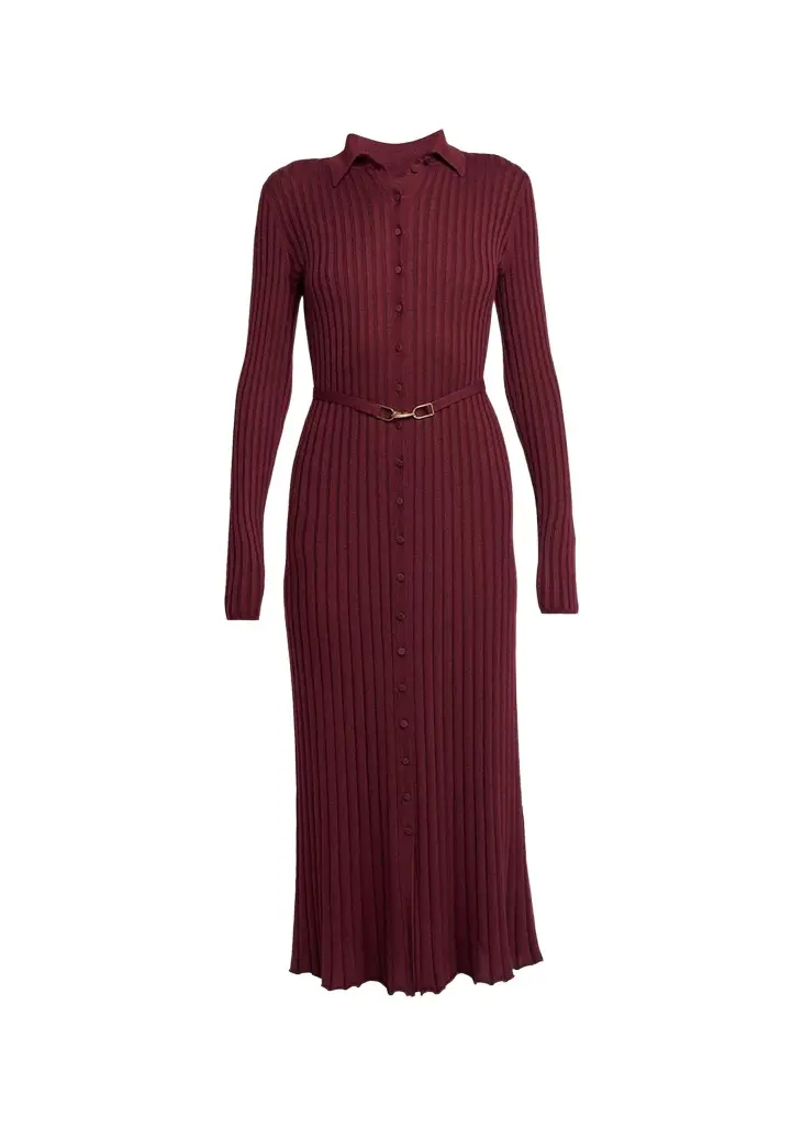 Gabriela Hearst Tenes Cashmere-Silk Rib Belted Midi Polo Dress