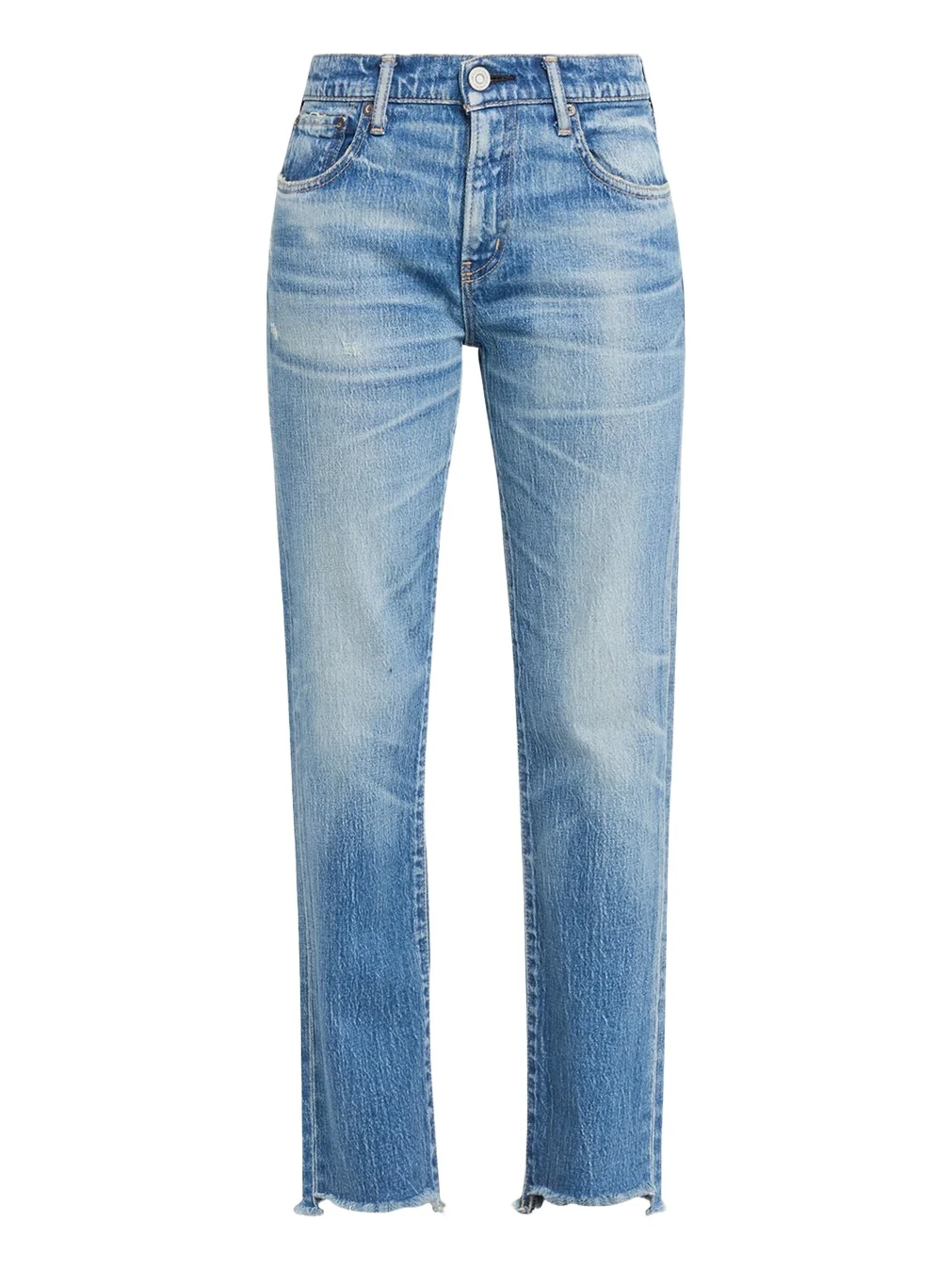 Frayed-Hem Slim Straight-Leg Jeans