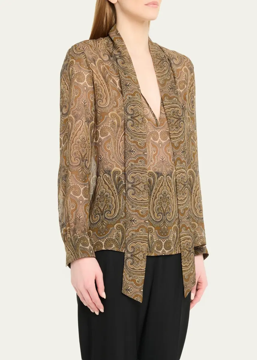 Nili Lotan Janese Paisley Silk Neck-Scarf Blouse | Thumbnail 4 Nili Lotan Janese Paisley Silk Neck-Scarf Blouse | Thumbnail 4