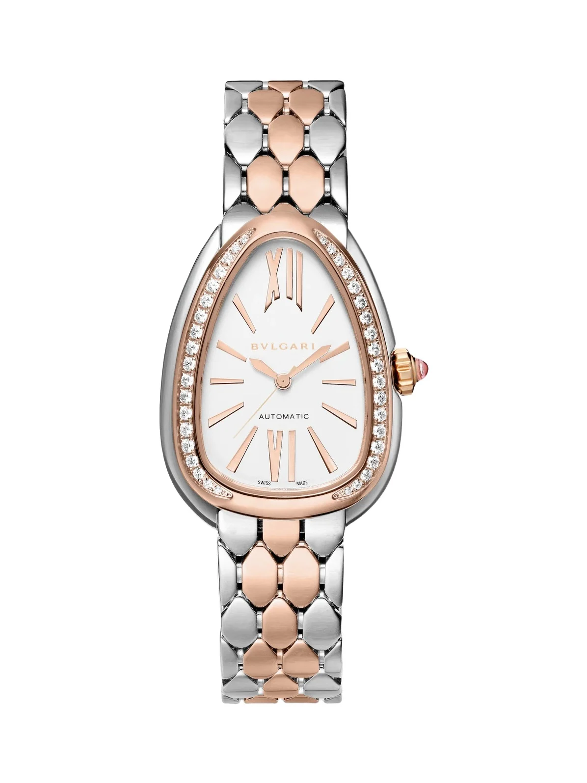 BVLGARI Serpenti Seduttori 18kt rose gold and steel watch with diamonds