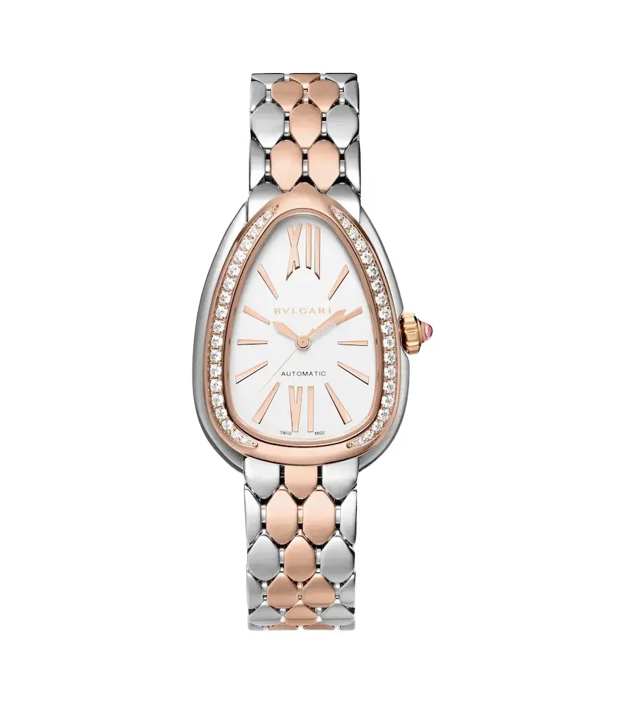 Serpenti Seduttori 18kt rose gold and steel watch with diamonds