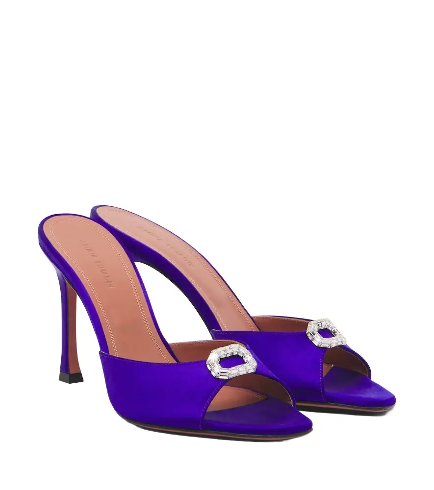 Amina Muaddi Mini Camelia embellished satin mules
