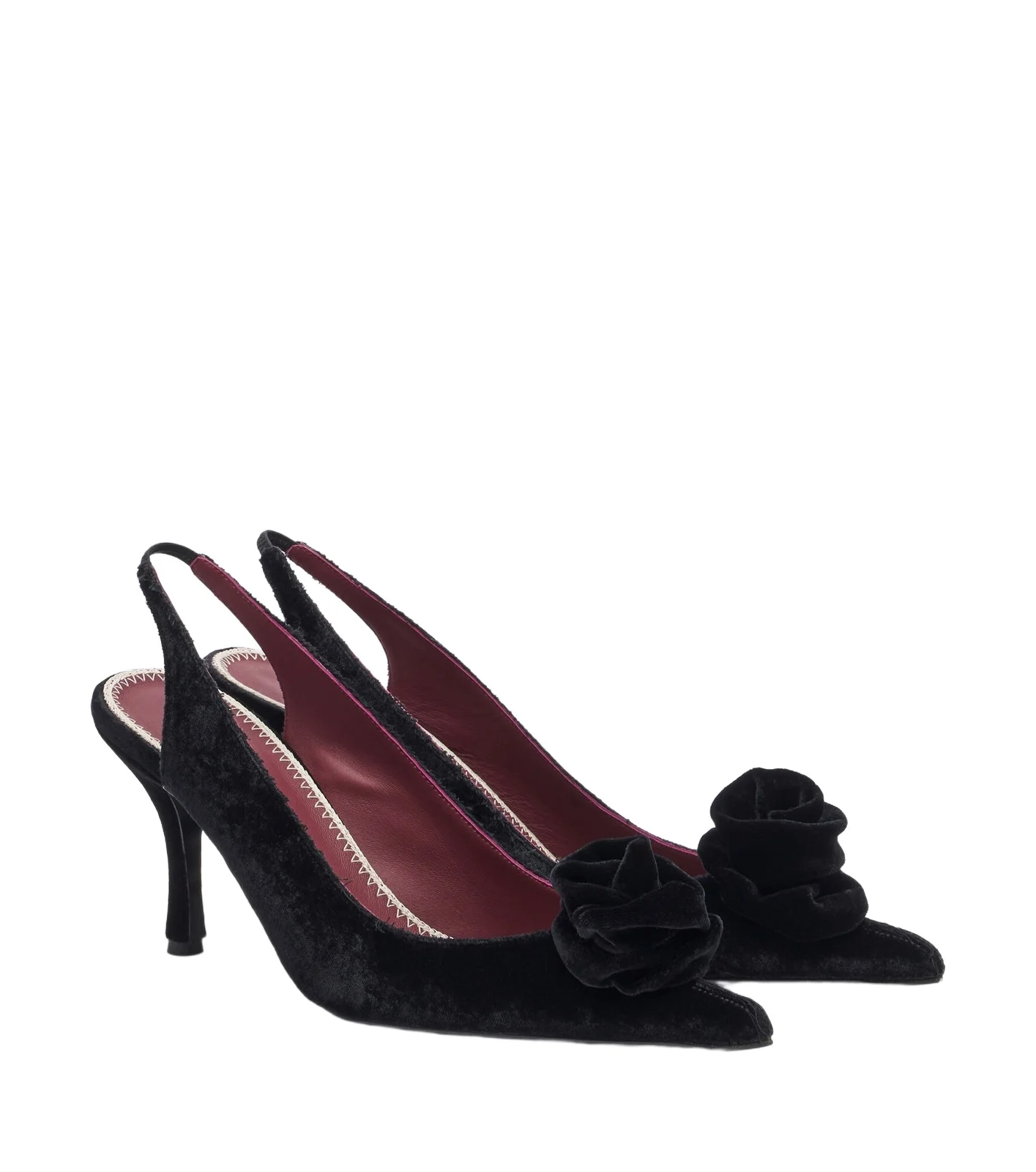 Magda Butrym Floral-appliqué velvet slingback pumps