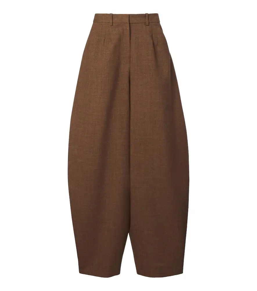 Virgin wool barrel-leg pants