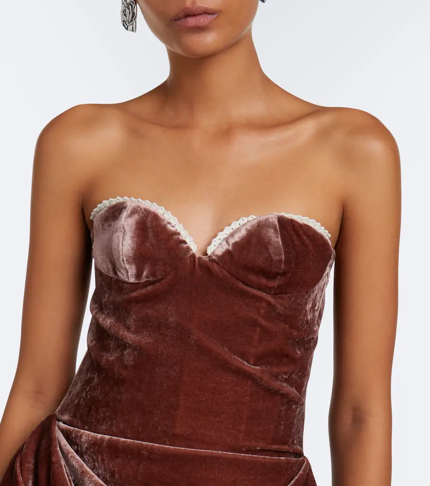 Magda Butrym Crochet-trimmed ruched velvet minidress | Thumbnail 5 Magda Butrym Crochet-trimmed ruched velvet minidress | Thumbnail 5