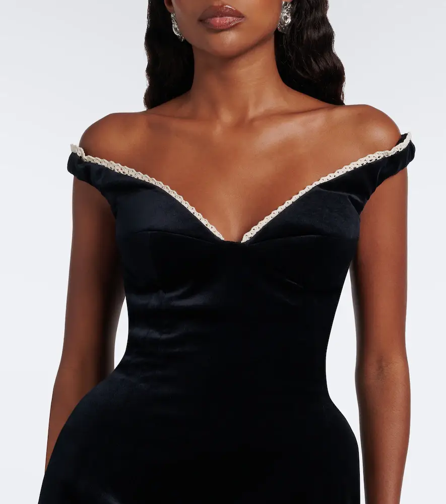 Magda Butrym Crochet-trimmed velvet minidress | Thumbnail 3 Magda Butrym Crochet-trimmed velvet minidress | Thumbnail 3