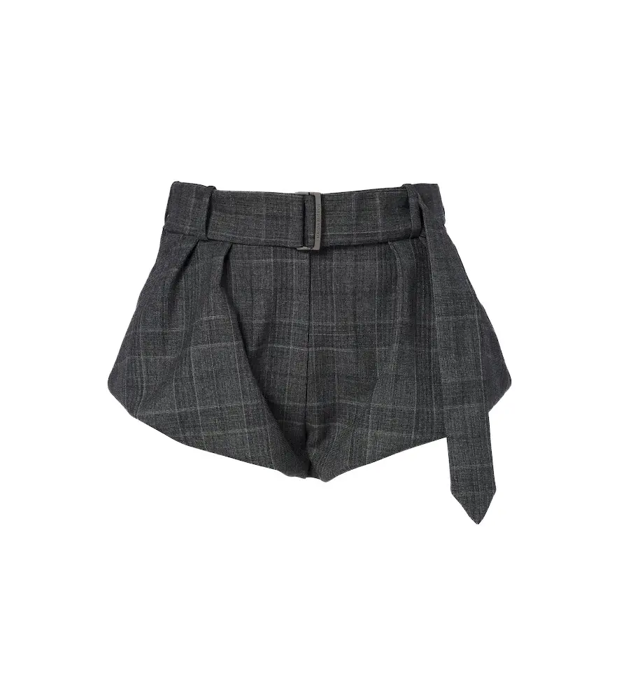 Belted checked virgin wool shorts Belted checked virgin wool shorts