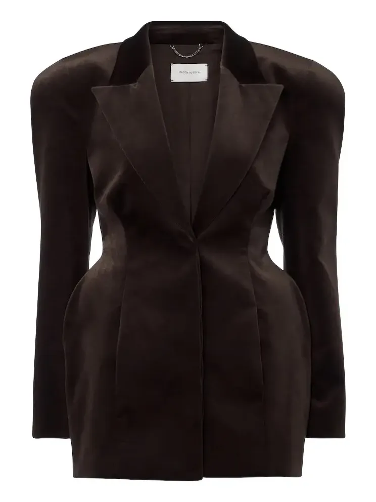 Peplum cotton-blend velour blazer dress