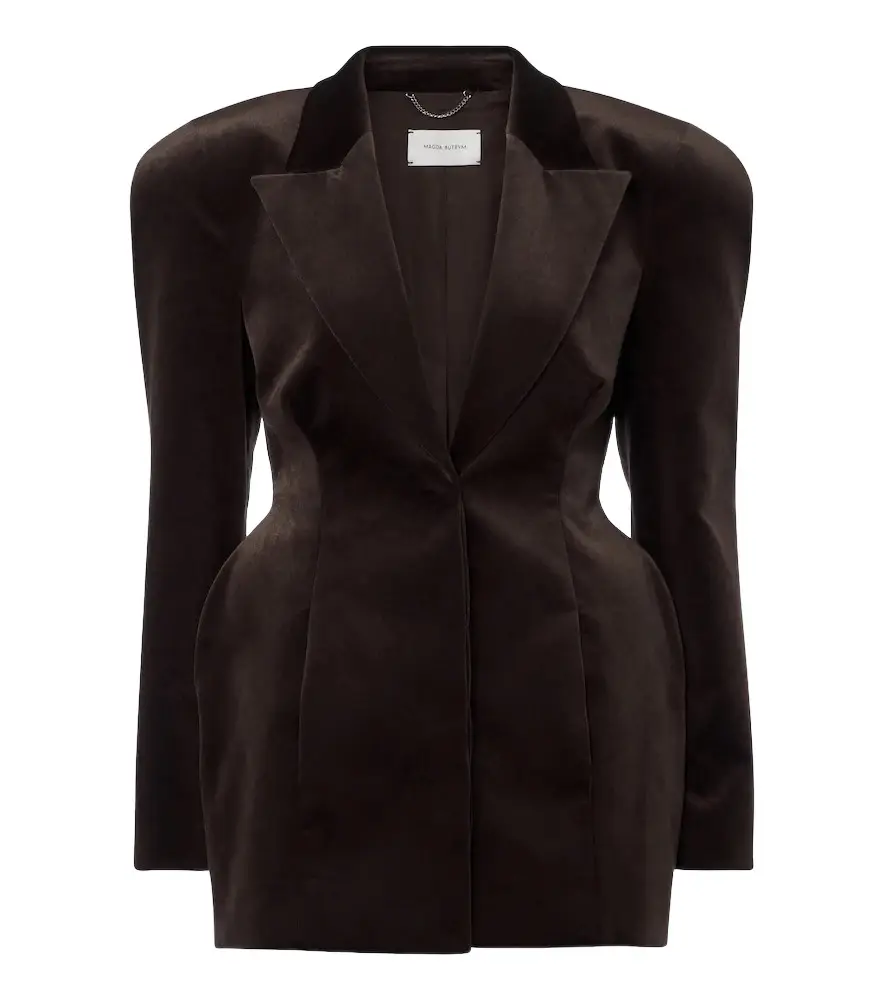 Peplum cotton-blend velour blazer dress Peplum cotton-blend velour blazer dress
