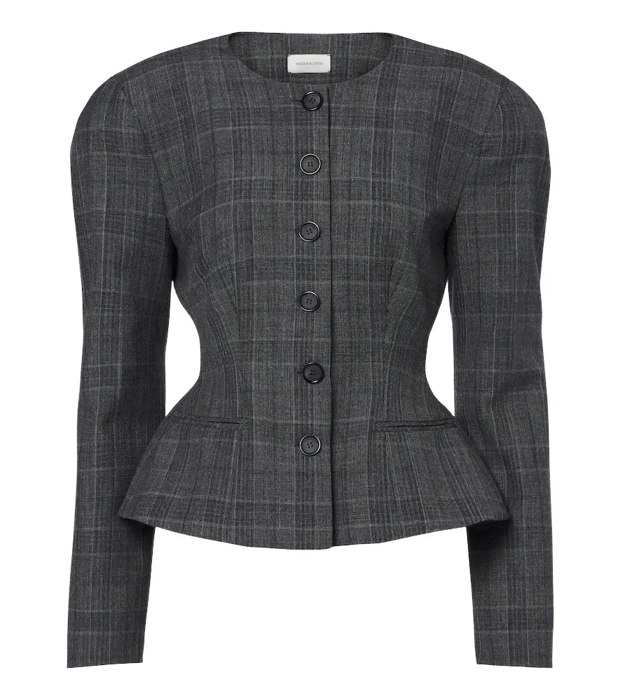 Checked peplum virgin wool blazer