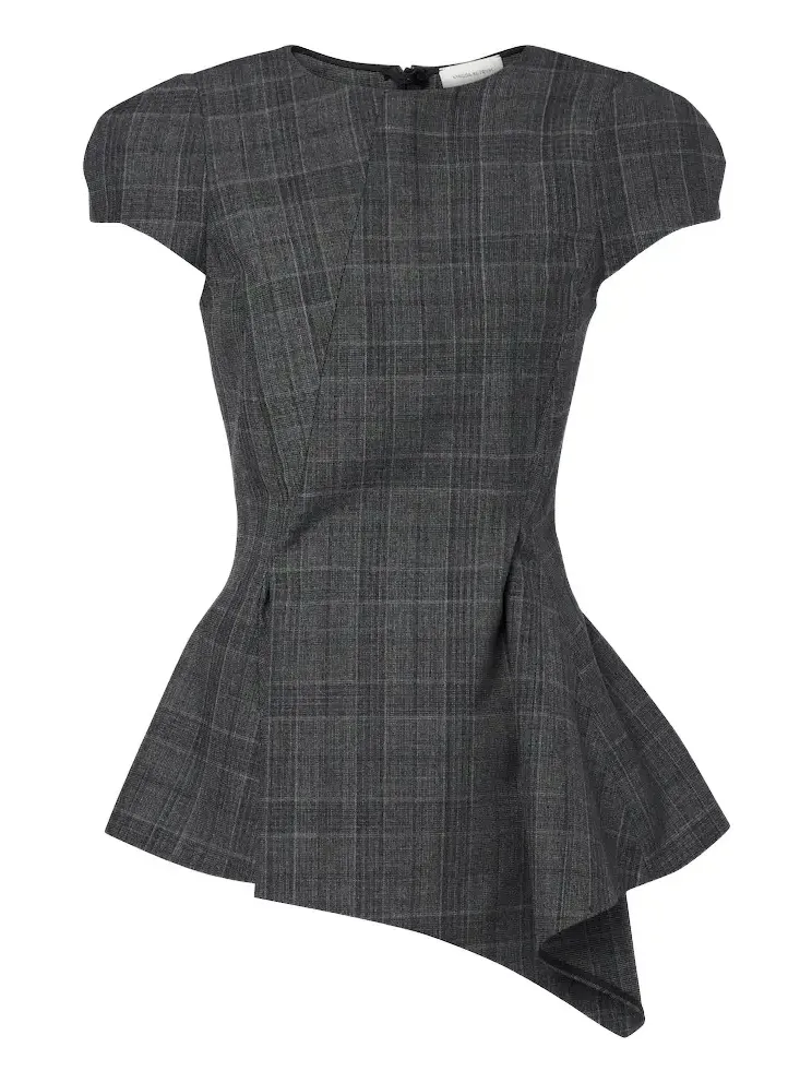 Checked draped virgin wool top Checked draped virgin wool top