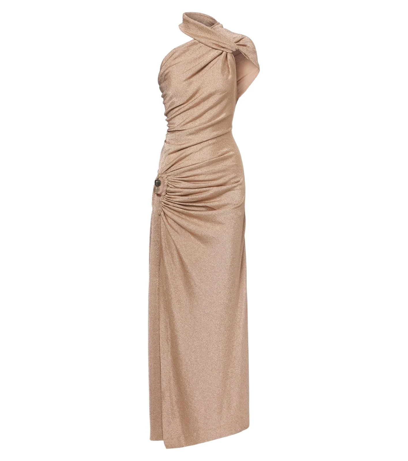 Embellished one-shoulder jersey lamé gown