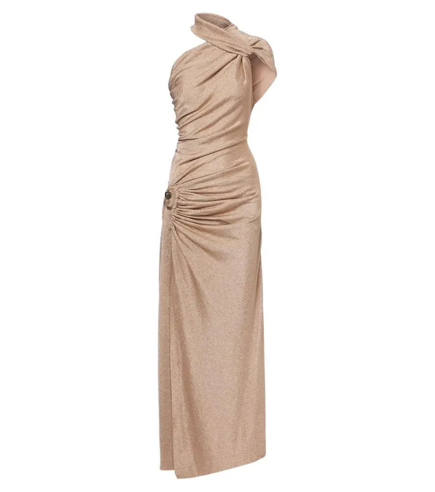 Embellished one-shoulder jersey lamé gown Embellished one-shoulder jersey lamé gown