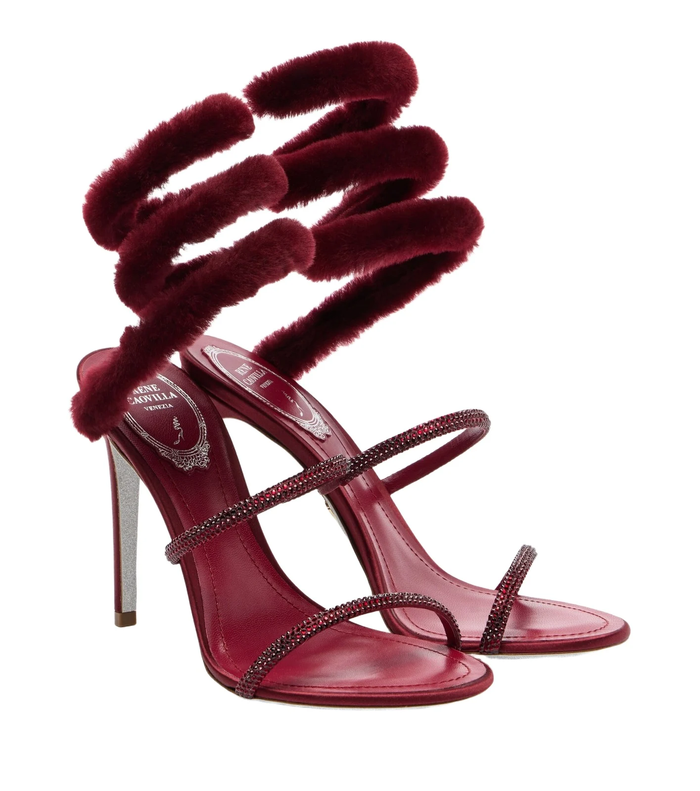 René Caovilla Cleo embellished shearling-trimmed sandals