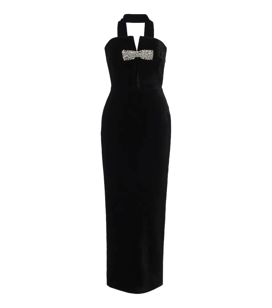 The New Arrivals Ilkyaz Ozel Holly embellished scarf-detail velvet gown
