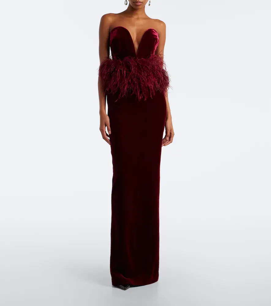 The New Arrivals Ilkyaz Ozel Sienna feather-trimmed velvet gown | Thumbnail 2 The New Arrivals Ilkyaz Ozel Sienna feather-trimmed velvet gown | Thumbnail 2