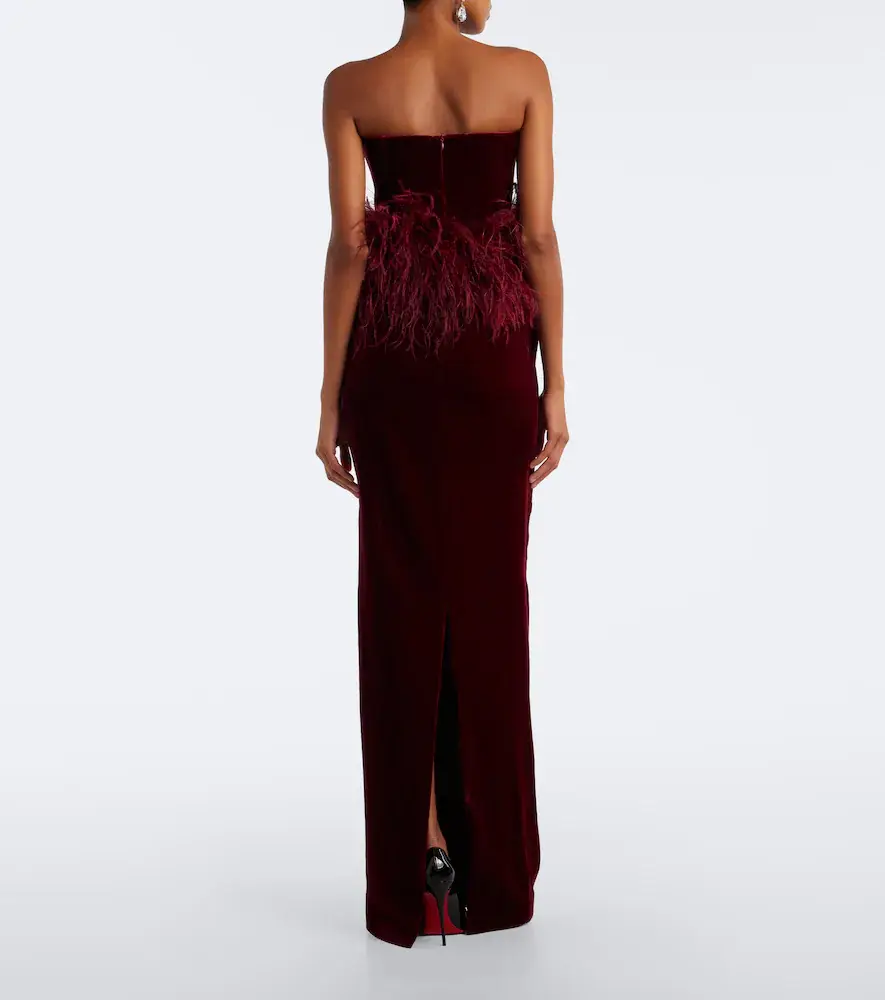 The New Arrivals Ilkyaz Ozel Sienna feather-trimmed velvet gown | Thumbnail 4 The New Arrivals Ilkyaz Ozel Sienna feather-trimmed velvet gown | Thumbnail 4