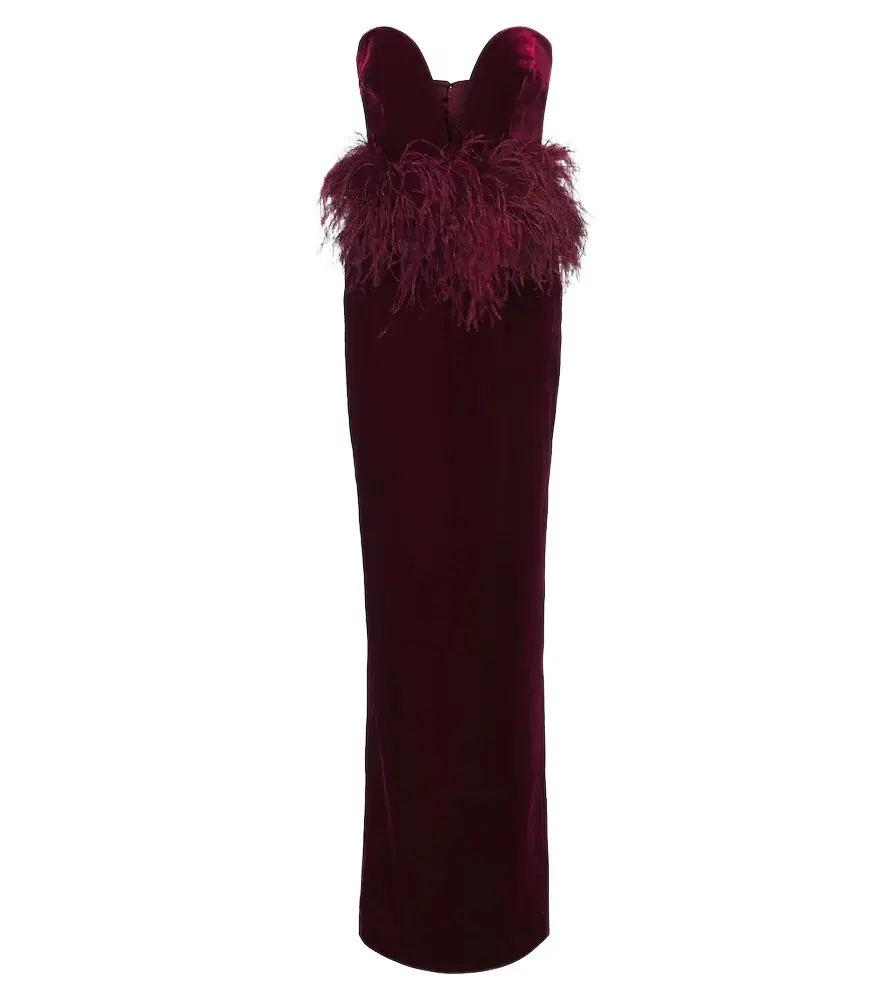 Sienna feather-trimmed velvet gown Sienna feather-trimmed velvet gown