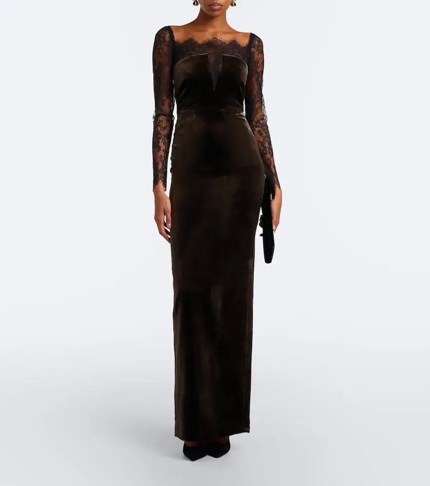 Roland Mouret Lace-trimmed velvet gown | Thumbnail 3 Roland Mouret Lace-trimmed velvet gown | Thumbnail 3