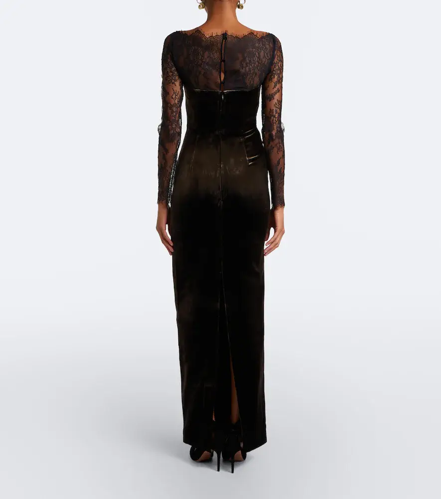 Roland Mouret Lace-trimmed velvet gown | Thumbnail 6 Roland Mouret Lace-trimmed velvet gown | Thumbnail 6