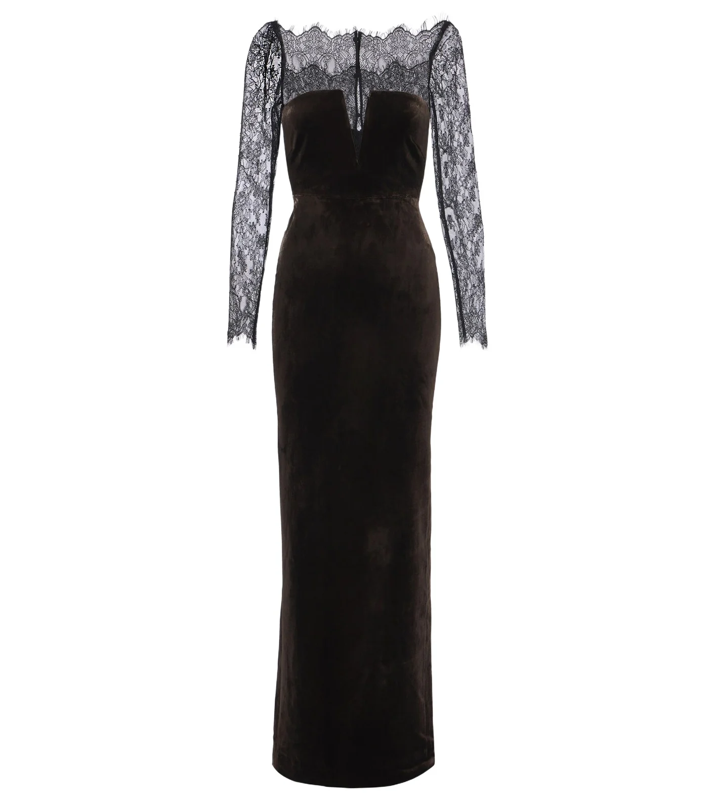 Lace-trimmed velvet gown