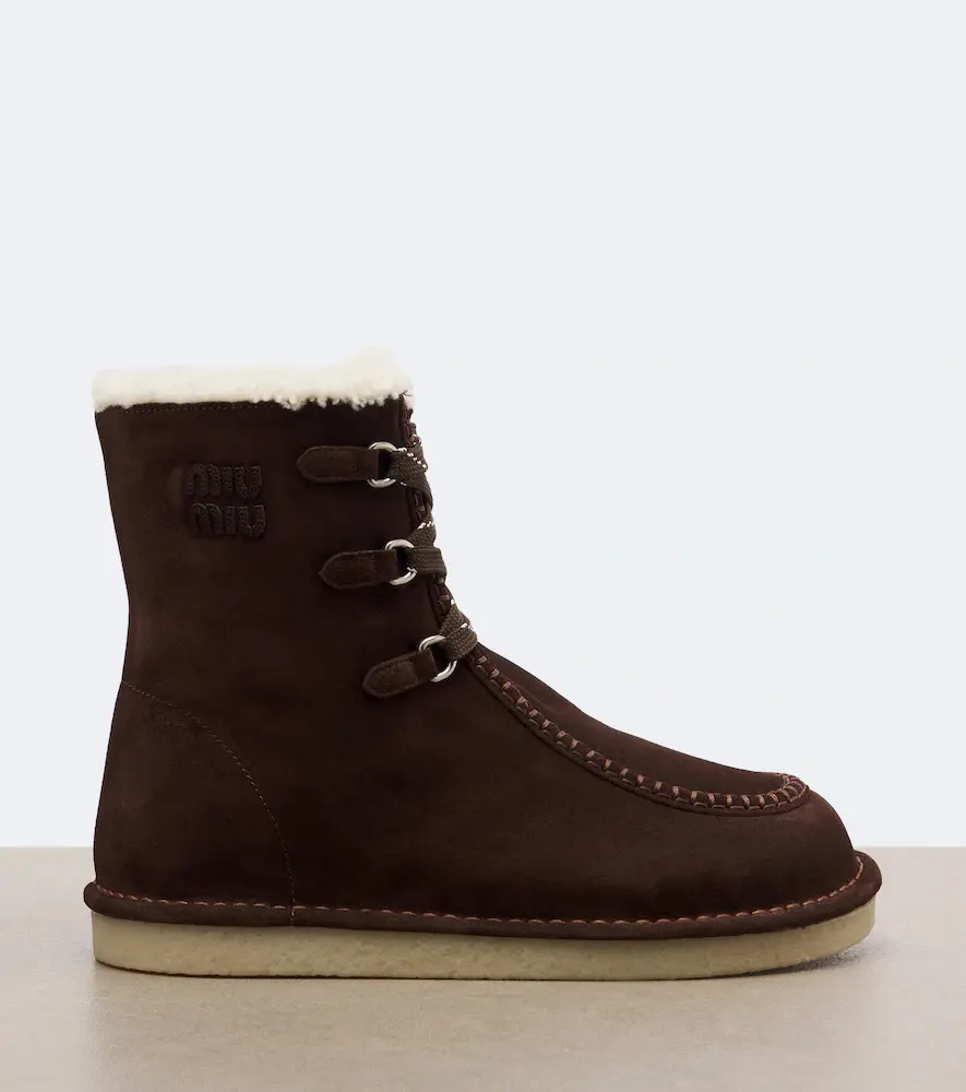 Miu Miu Shearling-lined suede lace-up boots | Thumbnail 4 Miu Miu Shearling-lined suede lace-up boots | Thumbnail 4