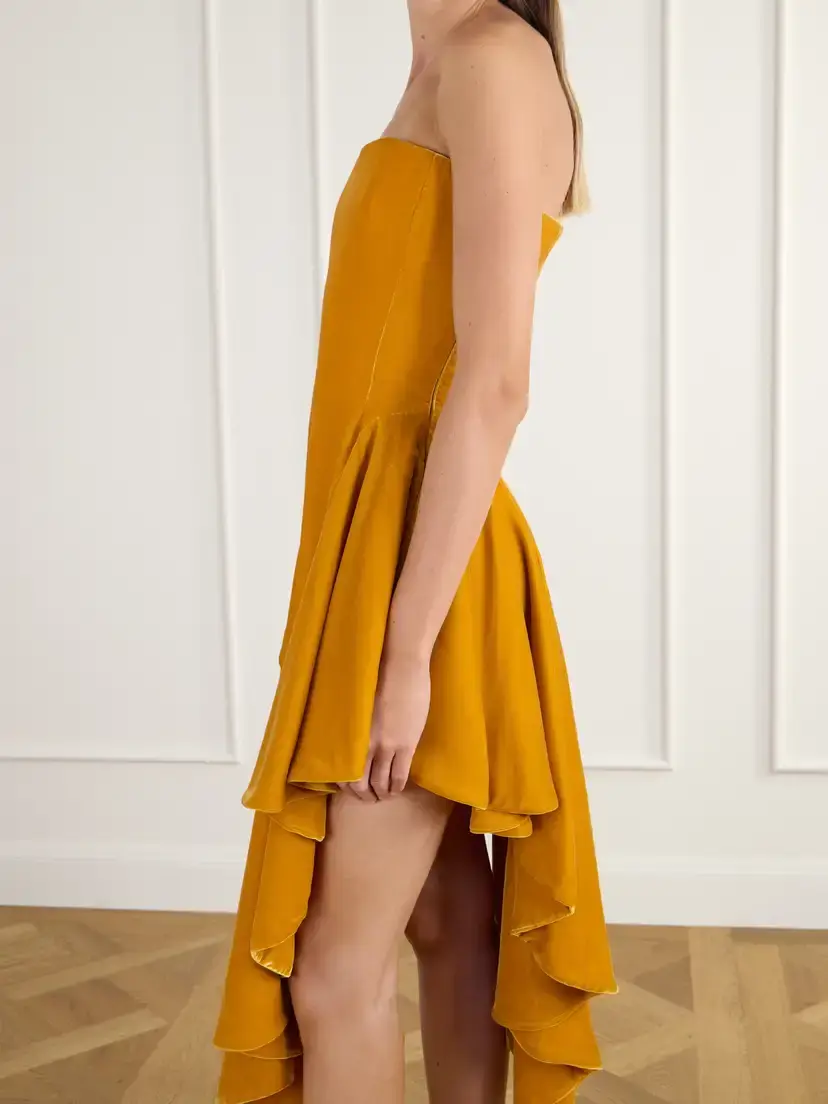 Alaïa Strapless Asymmetric Ruffled Velvet Midi Dress | Thumbnail 4